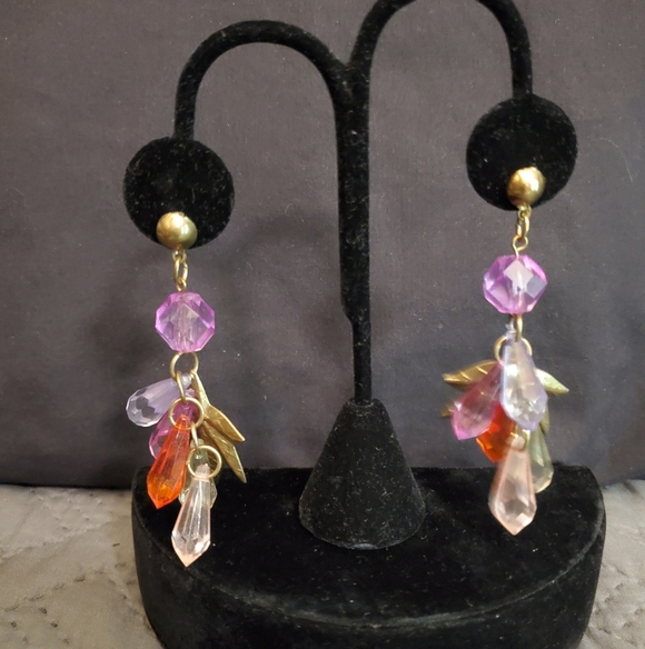 Jewelry - Vintage 80s Maple Leaf & Faux-Crystal Earrings